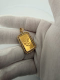 5g 24K Pamp Rose Bar in 14K Yellow Gold Rope Bezel 5mm Bail 8.0g