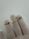 6" 14K Yellow Gold Rolo Link Baby ID Bracelet with Red Clovers 2mm 1.6g