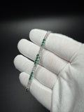 7" Silver 3ctw Lab Diamond & Emerald Alternating Tennis Bracelet 3mm 6.5g