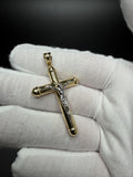 2" 14k Yellow Gold Round Cross & Crucifix 5.2mm Bail 2.8g