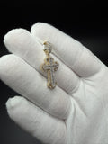 1.5" 10K Yellow Gold Gothic Cross 3/4ctw Round & Baguette Natural Diamond Pendant 6.7mm Bail 3.5g
