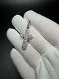 1.75" Silver 1ctw VS/VVS Lab Diamond Beveled Gothic Cross 7mm Bail 3.8g