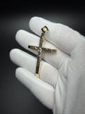2.5" 14K Yellow Gold Two-Tone Square Cross + Crucifix 7mm Bail 3.32g
