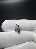 12mm 14k Yellow Gold Sapphire & Natural Diamond Floral Design Fashion Pendant 2mm Bail 1.8g