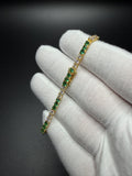 7" Gold over Silver 3ctw Lab Diamond & Emerald Alternating Tennis Bracelet 3mm 7.0g