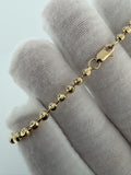 7" 14k Yellow Gold Diamond Cut Moon Bead 3mm 4.73g
