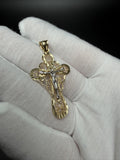 2" 14K Yellow Gold Two-Tone Filigree Crucifix Pendant 5mm Bail 3.25g
