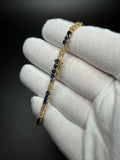 7" Gold over Silver 3ctw Lab Diamond & Sapphire Alternating Tennis Bracelet 3mm 7.0g