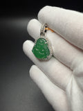 1.5" Silver Jade Buddha Pendant 1.5ctw VS/VVS Lab Diamond Halo & 6.2mm Bail 8.7g