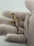 2.5" 14k Yellow Gold Two Tone Diamond Cut Arrow Crucifix 6.1mm Bail 3.9g