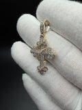 1.5" 10K Yellow Gold Diamond Fleur-de-Lis Cross Pendant 3/4ctw Natural Diamonds 5.5mm Bail 3.6g