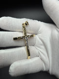 2.5" 14K Yellow Gold Two-Tone Square Cross + Crucifix 7mm Bail 3.32g