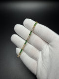 7" Gold over Silver 3ctw Lab Diamond & Emerald Alternating Tennis Bracelet 3mm 7.0g