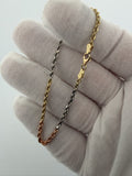7 inch 2.5mm tri-color rope bracelet in 14K gold, 3.4g, view 4 - Ott Family Jewelry