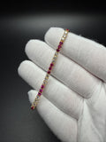 7" Gold over Silver 3ctw Lab Diamond & Ruby Alternating Tennis Bracelet 3mm 7g