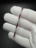7" Silver 3ctw Lab Diamond & Ruby Alternating Tennis Bracelet 3mm 6.6g