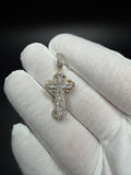 1.5" 10K Yellow Gold Gothic Cross 3/4ctw Round & Baguette Natural Diamond Pendant 6.7mm Bail 3.5g
