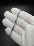 7" Silver 3ctw Lab Diamond & Sapphire Alternating Tennis Bracelet 3mm 7.0g