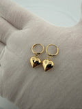 10mm 14k Yellow Gold Huggies w/ Dangle Heart Charms 2.2g