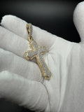 2.5" 10K Yellow Gold Gothic Cross 1 1/3ctw Natural Diamond Pendant 6.6mm Bail 8.1g