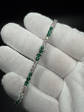 7" Silver 3ctw Lab Diamond & Emerald Alternating Tennis Bracelet 3mm 6.5g