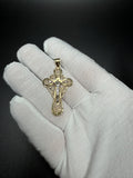 2" 14K Yellow Gold Two-Tone Filigree Crucifix Pendant 5mm Bail 3.25g