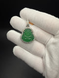 1.5" Silver Jade Buddha Pendant 1.5ctw VS/VVS Lab Diamond Halo & 6.2mm Bail 8.7g