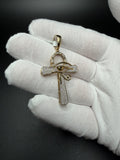 2" 10K Yellow Gold Ankh Pendant with Eye of Horus 1/3ctw Natural Diamond 8.6mm Bail 5.0g