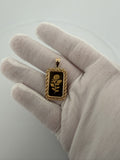 5g 24K Pamp Rose Bar in 14K Yellow Gold Rope Bezel 5mm Bail 8.0g