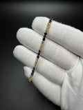 7" Gold over Silver 3ctw Lab Diamond & Sapphire Alternating Tennis Bracelet 3mm 7.0g