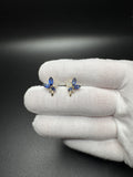 12mm 14k Yellow Gold Sapphire & Natural Diamond Floral Design Fashion Earrings 2.54g