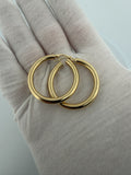 35mm x 4mm hoop earrings in 14K yellow gold, 3.7g, view 4 - Ott Family Jewelry