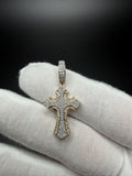 1.25" 10k Yellow Gold Baguette & Pave Cross 3/4ctw Natural Diamond Pendant 7mm Bail 3.0g