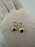10mm 14k Yellow Gold Huggies w/ Dangle Heart Charms 2.2g