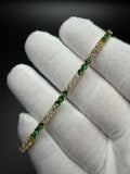 7" Gold over Silver 3ctw Lab Diamond & Emerald Alternating Tennis Bracelet 3mm 7.0g