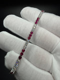 7" Silver 3ctw Lab Diamond & Ruby Alternating Tennis Bracelet 3mm 6.6g
