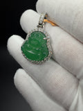 1.5" Silver Jade Buddha Pendant 1.5ctw VS/VVS Lab Diamond Halo & 6.2mm Bail 8.7g