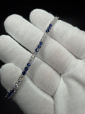 7" Silver 3ctw Lab Diamond & Sapphire Alternating Tennis Bracelet 3mm 7.0g