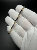 7" Gold over Silver 3ctw Lab Diamond & Sapphire Alternating Tennis Bracelet 3mm 7.0g