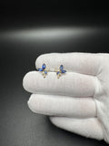 12mm 14k Yellow Gold Sapphire & Natural Diamond Floral Design Fashion Earrings 2.54g