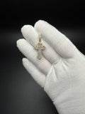 1.5" 10K Yellow Gold Gothic Cross 3/4ctw Round & Baguette Natural Diamond Pendant 6.7mm Bail 3.5g