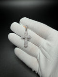 1.75" Silver 1ctw VS/VVS Lab Diamond Beveled Gothic Cross 7mm Bail 3.8g