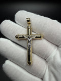 2" 14k Yellow Gold Round Cross & Crucifix 5.2mm Bail 2.8g