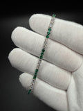 7" Silver 3ctw Lab Diamond & Emerald Alternating Tennis Bracelet 3mm 6.5g