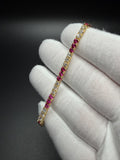 7" Gold over Silver 3ctw Lab Diamond & Ruby Alternating Tennis Bracelet 3mm 7g