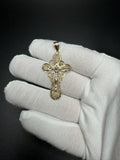 2" 14K Yellow Gold Two-Tone Filigree Crucifix Pendant 5mm Bail 3.25g