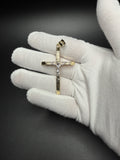 2.5" 14K Yellow Gold Two-Tone Square Cross + Crucifix 7mm Bail 3.32g