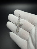1.75" Silver 1ctw VS/VVS Lab Diamond Bezeled Cross 6.6mm Bail 3.6g