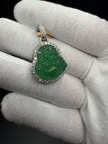 1.5" Silver Jade Buddha Pendant 1.5ctw VS/VVS Lab Diamond Halo & 6.2mm Bail 8.7g