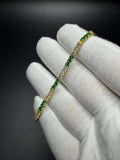 7" Gold over Silver 3ctw Lab Diamond & Emerald Alternating Tennis Bracelet 3mm 7.0g